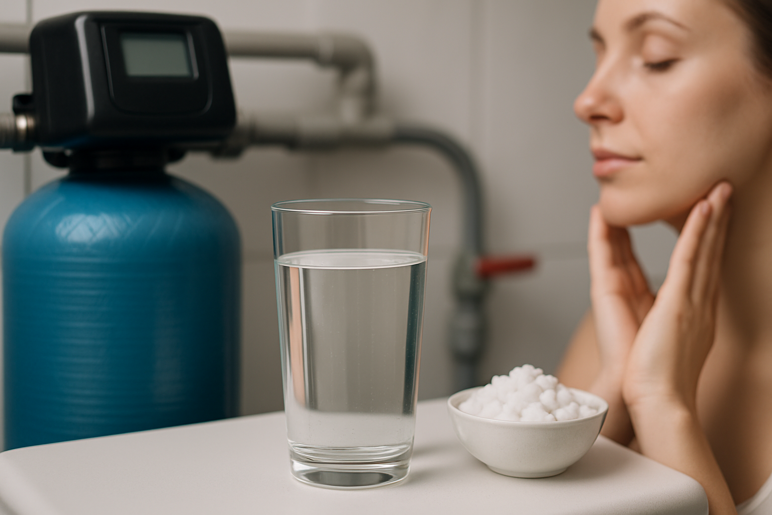 Glas mit klarem Wasser wird unter einem Wasserhahn befüllt - symbolisiert die Frage nach der Gesundheit von enthärtetem Wasser