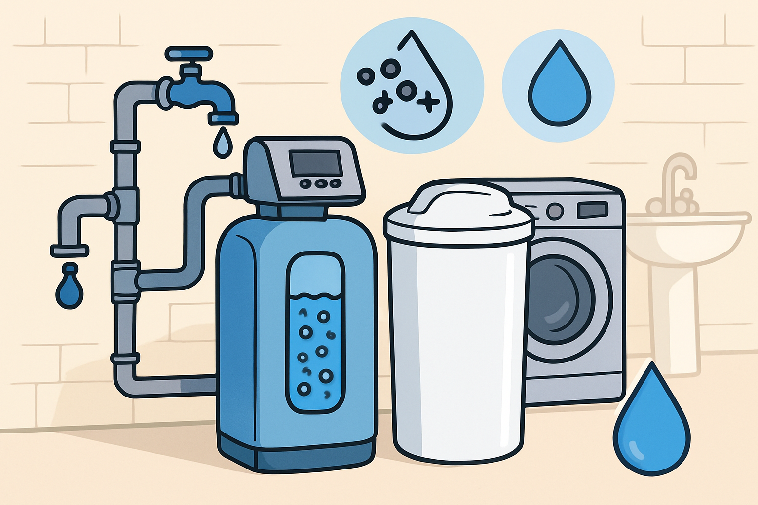 Technische Zeichnung zeigt Berechnung der richtigen Wasserenthärtungsanlage Kapazität mit Formeln und Messwerten