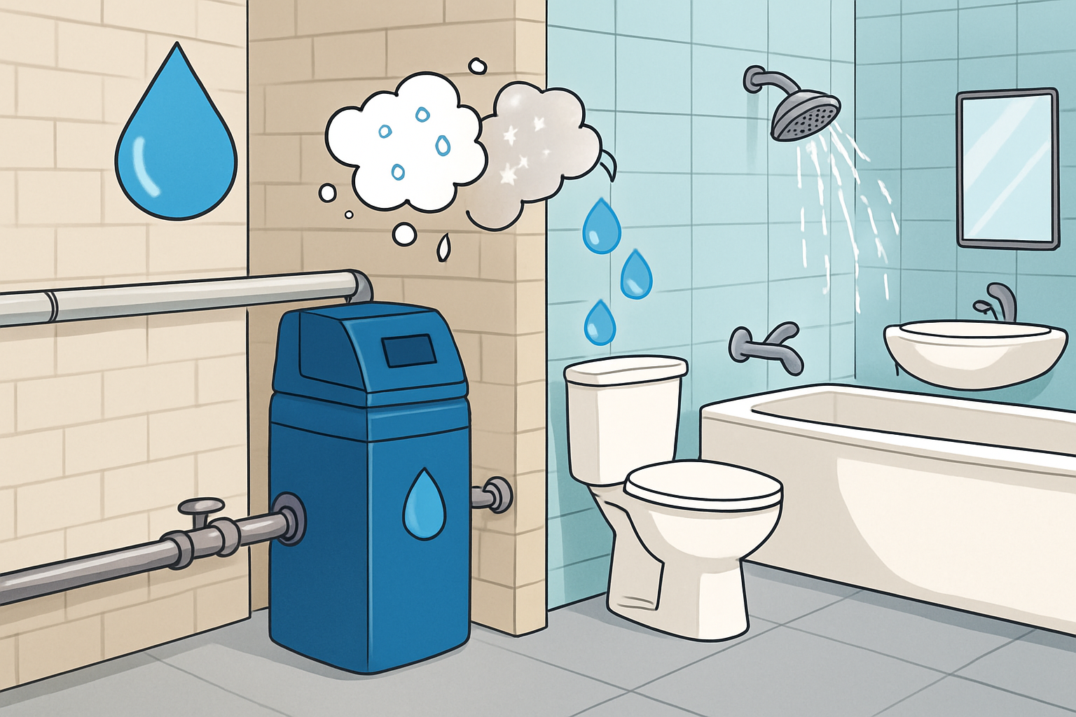 Wasserenthärtungsanlage wird nachträglich in einem Altbau-Keller installiert