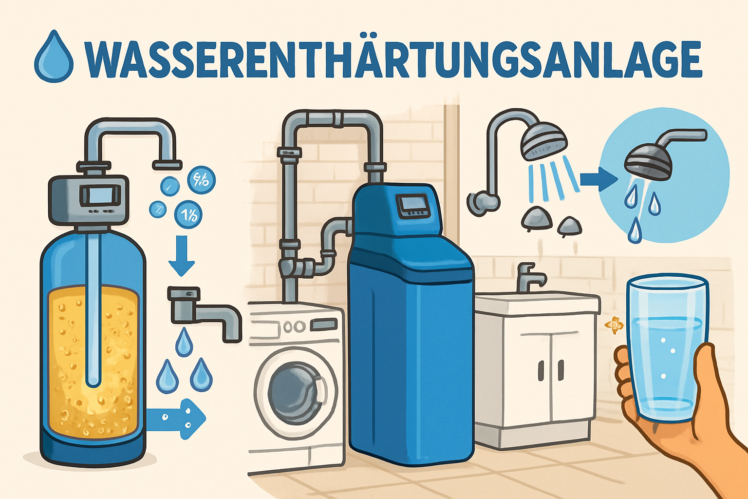 Vergleich verschiedener Wasserenthärtungsanlagen für unterschiedliche Haushaltsgrößen nebeneinander
